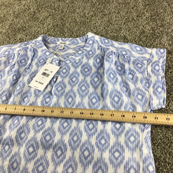 Splendid Womens St Tropez Blue White Ikat Print Linen Blouse Top Size S NWT - Picture 7 of 9